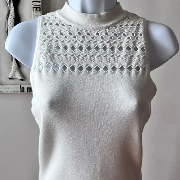 MILLY Cream Crochet Sleeveless Top Size Petite - Picture 2 of 9